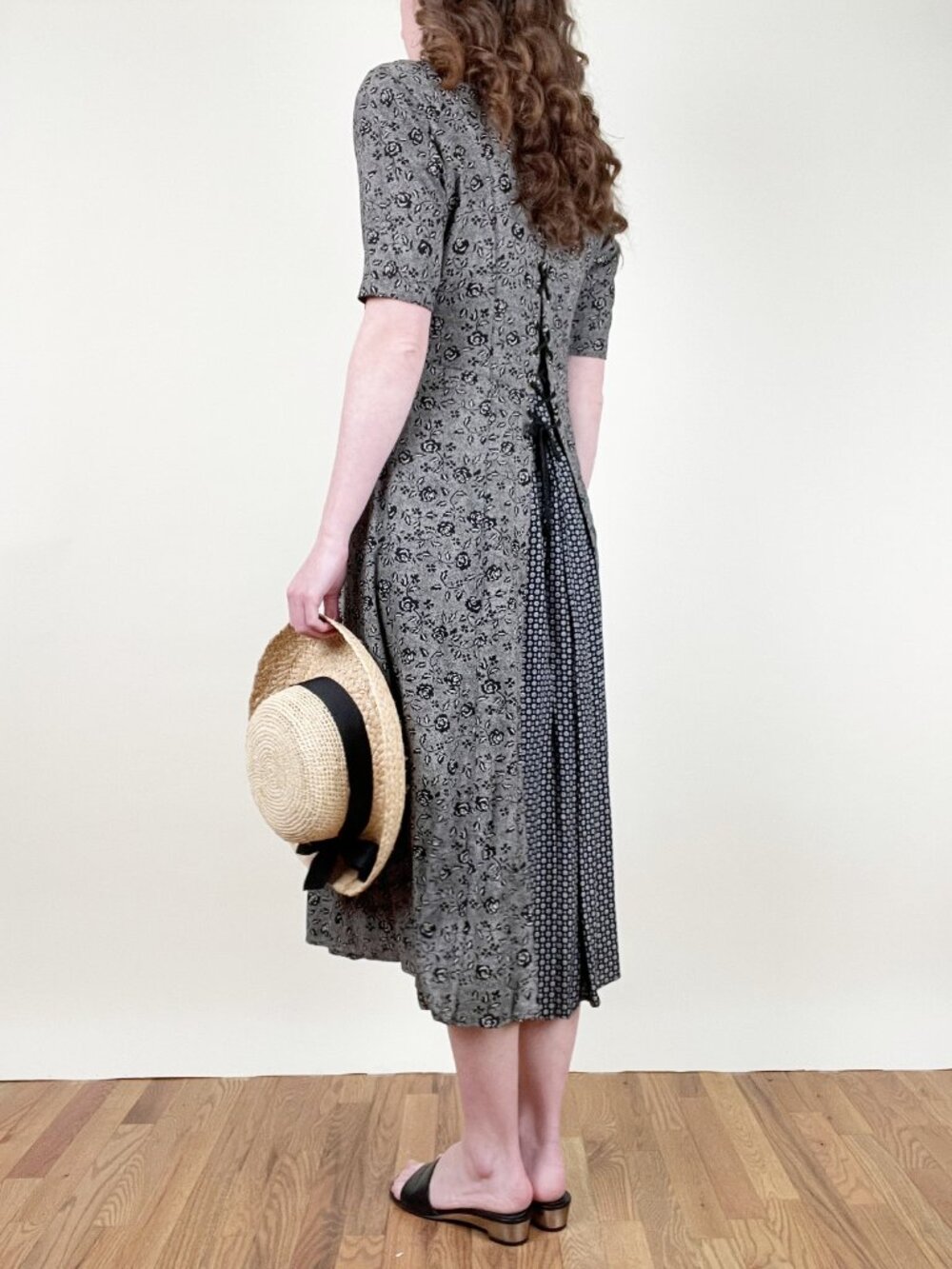 Vintage Lace Up Midi Dress Whimsigoth Corset Grunge Cottagecore Prairie Witchy - Picture 4 of 9